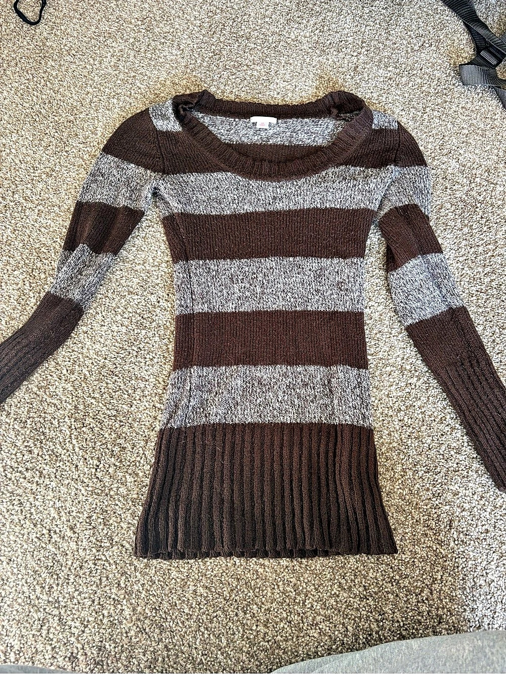 Striped Knit Sweater Brown & Gray Size Small Like New